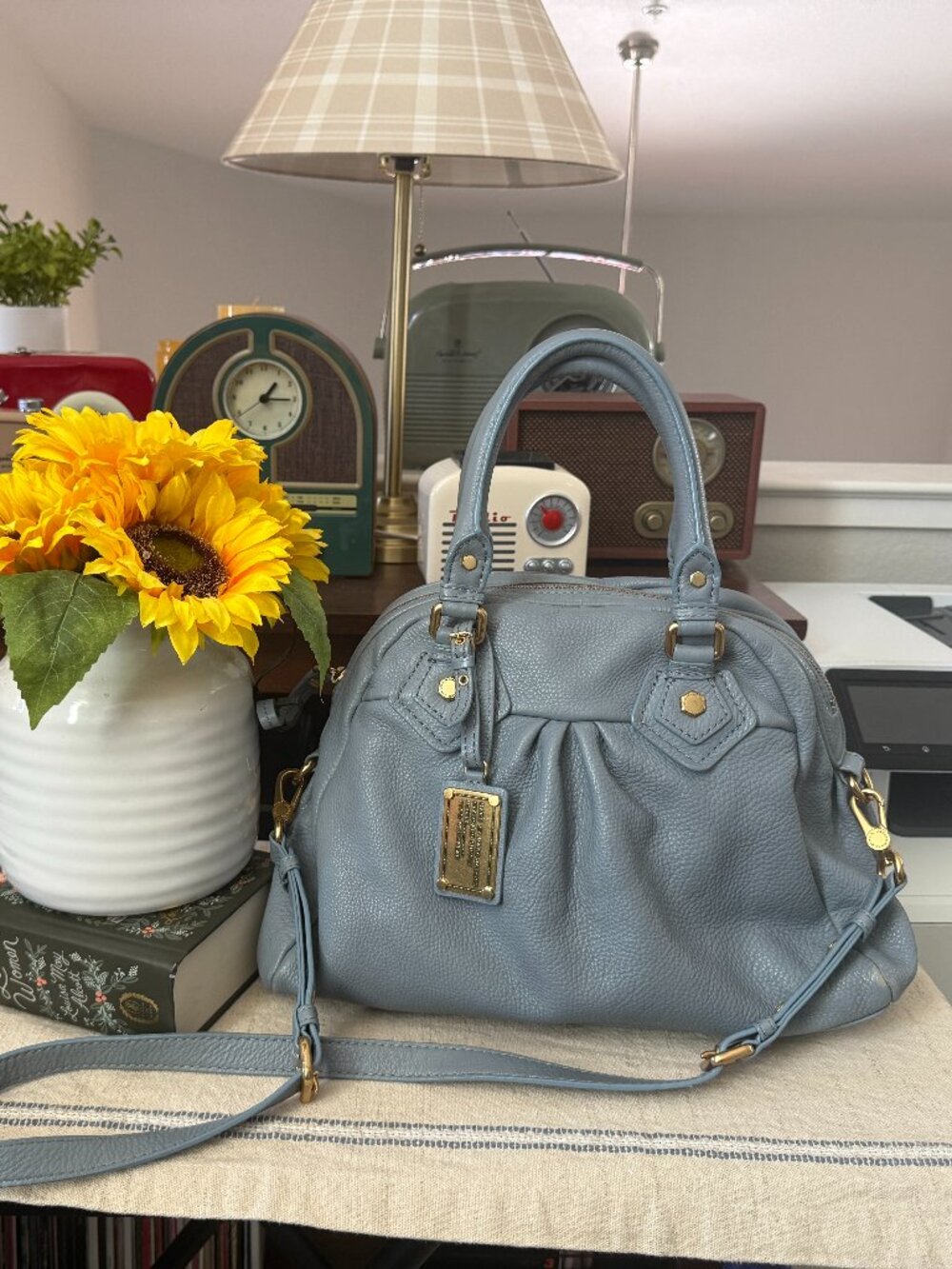 Title: Marc by Marc Jacobs Classic Q Baby Groovee Blue Gray Leather Satchel - Picture 2 of 8